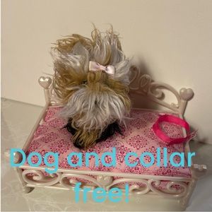 American Girl Doll Pet Bed Princess Pink Sparkle Cushion+White Fancy Frame